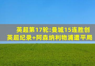 英超第17轮:曼城15连胜创英超纪录 阿森纳利物浦遭平局